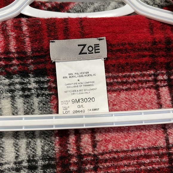 Zoe red plaid overcoat size Large - Picture 3 of 6